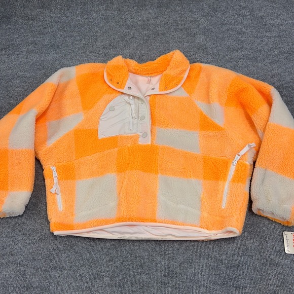 Free People FP Movement Sweater Womens Small Orange Hit The Slopes Fleece Snap - Picture 1 of 8